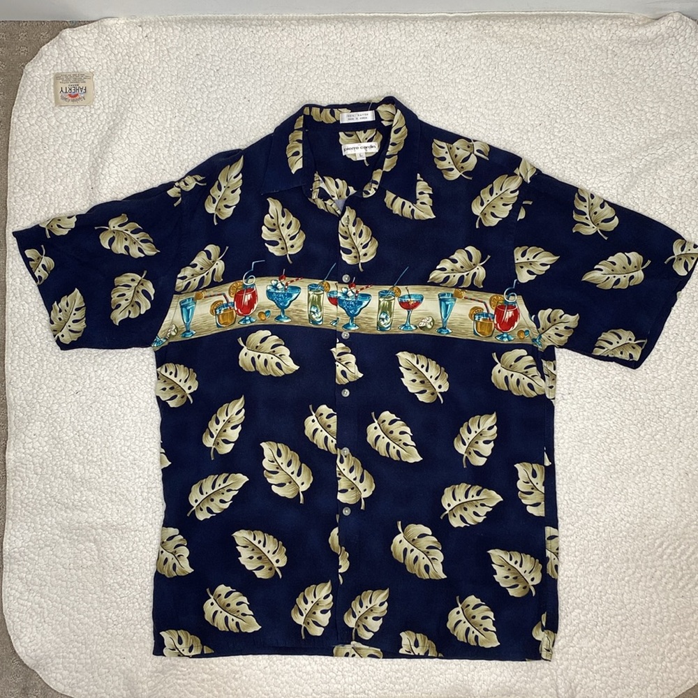 Pierre Cardin Drinks & Leafs Hawaiian Shirt: Size Large